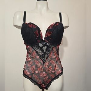 Black floral net teddy lingerie 1X